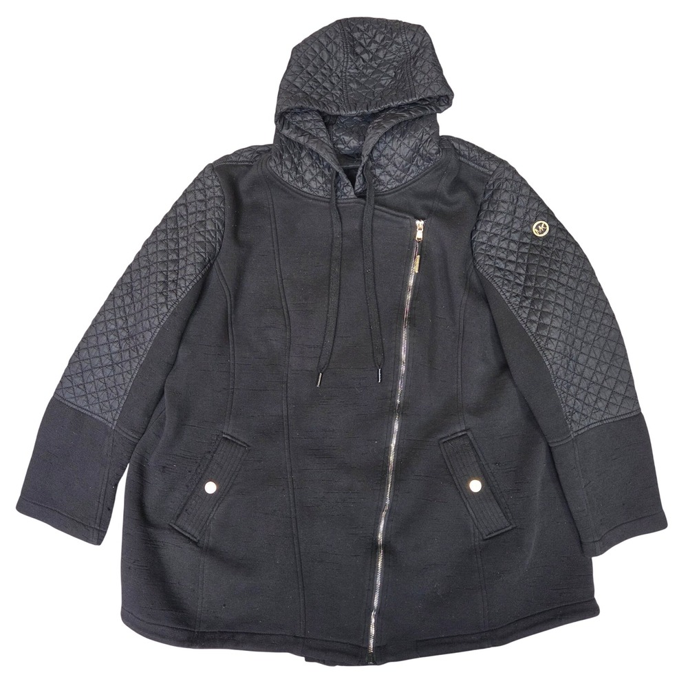 Michael Michael Kors Black Mixed Media Quilted Moto Jacket Plus 2X Back Zip